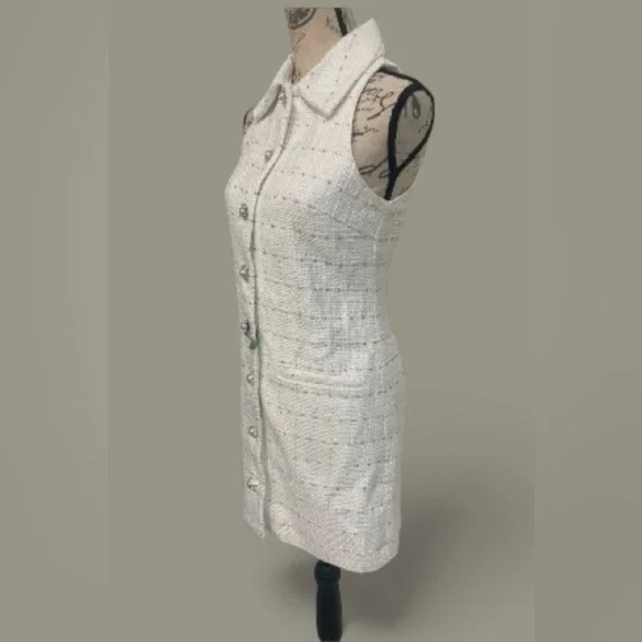 Hutch Cream Tweed Button-Up Mini Dress – Effortlessly Stylish with pearl buttons - Picture 6 of 10